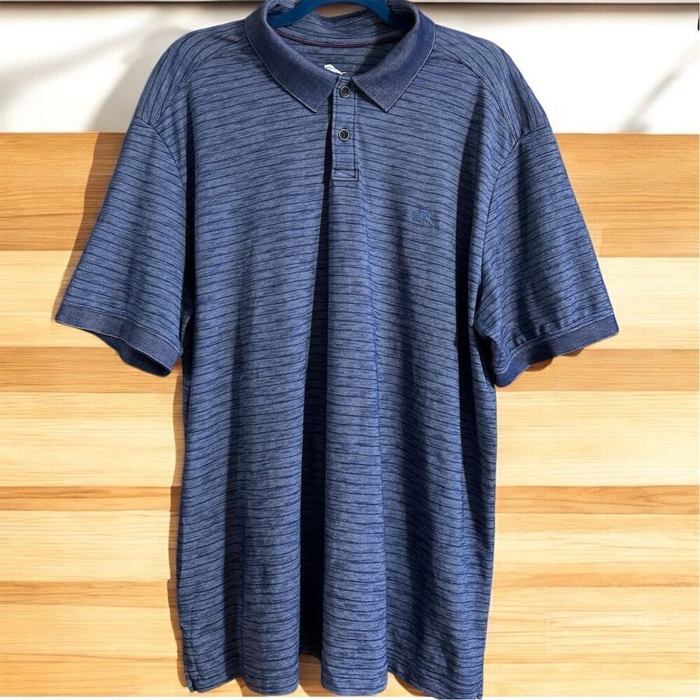 Tommy Bahama Mens Gulf Coast Striped Polo Island Navy Blue Short Sleeve Collared - Picture 2 of 8